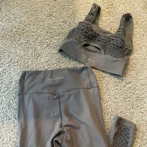 Zella Gray High-Waist Leggings with Cropped Macramé Sports Bra